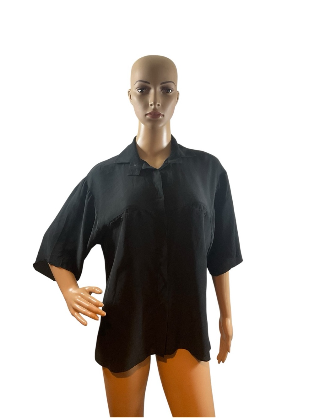 Black Relaxed Short-Sleeve Blouse